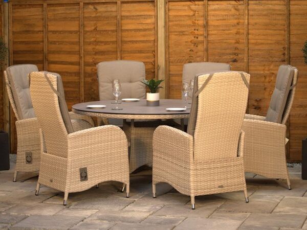 6 Seat Reclining Rattan Dining Set with Aluminium Frame