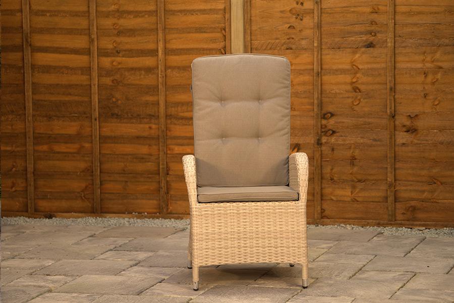 Burbage 6 Seater Round Reclining Rattan Dining Set in Latte