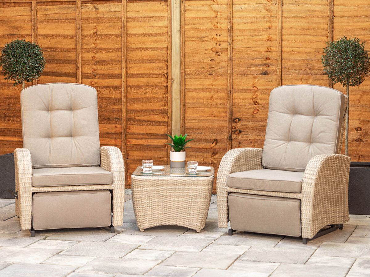2 Seat Aluminium Rattan Reclining Bistro Set in Latte