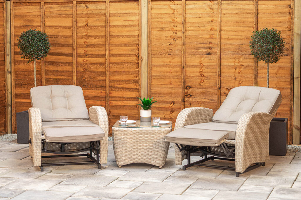 Burbage Rocking & Reclining Rattan Bistro Set in Latte