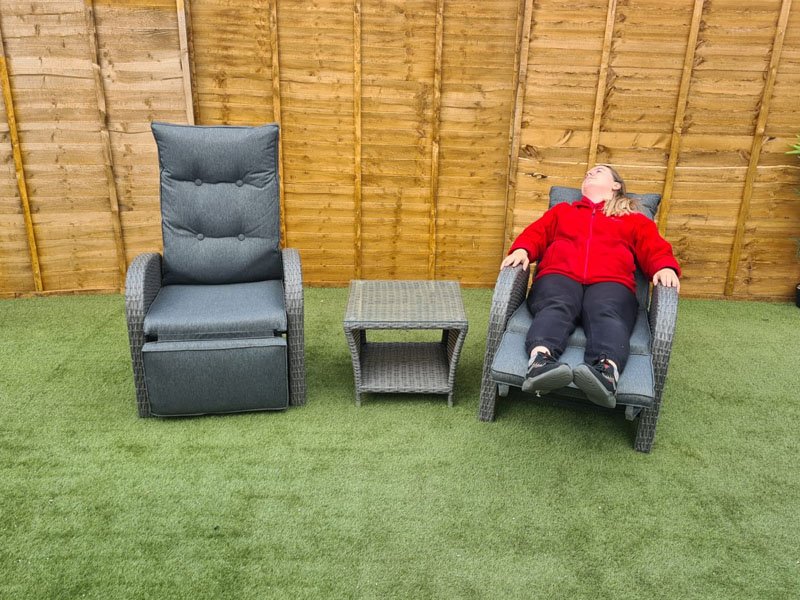 Burton Reclining Rattan Bistro Set + Built in Footrests