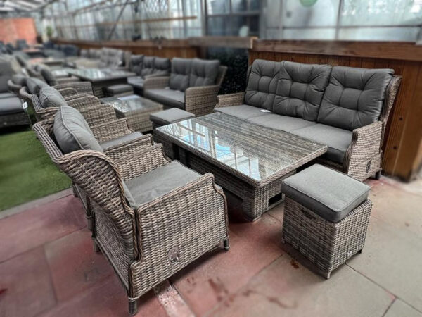 6 Seat Aluminium Reclining Lounge Dining Set with Rising Table