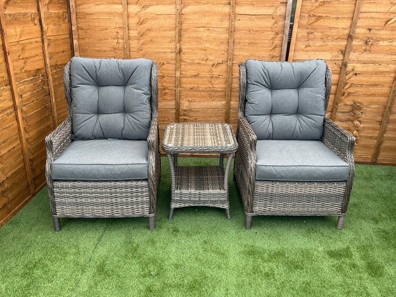 Brown Rattan Reclining Aluminium Bistro Set for 2