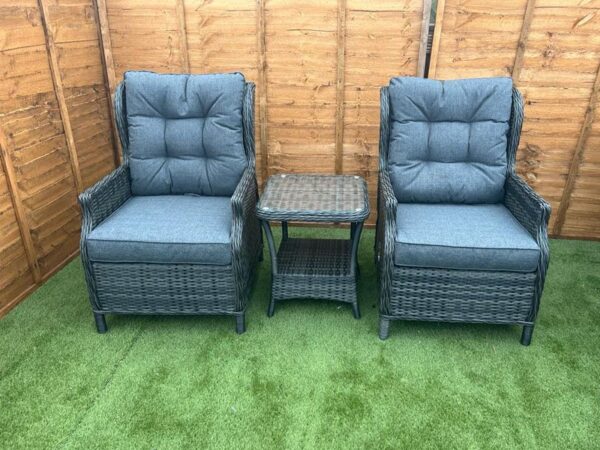 2 Seat Reclining Rattan Bistro Set in Aluminium