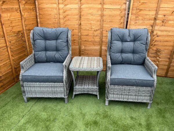 Grey Rattan Reclining Aluminium Bistro Set for 2