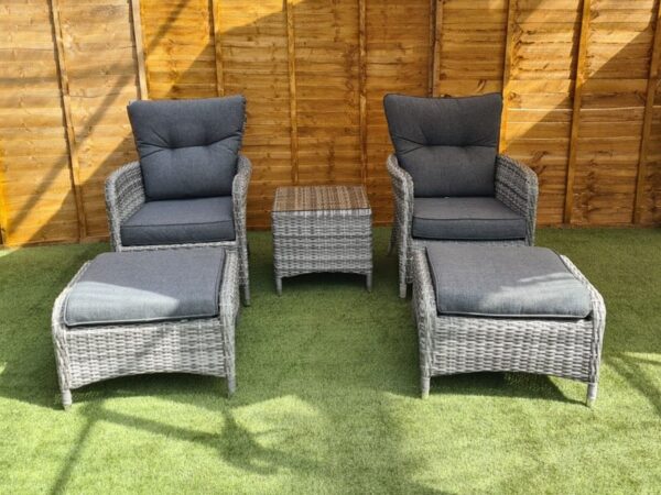 Grey Rattan Reclining Aluminium Bistro Set for 2
